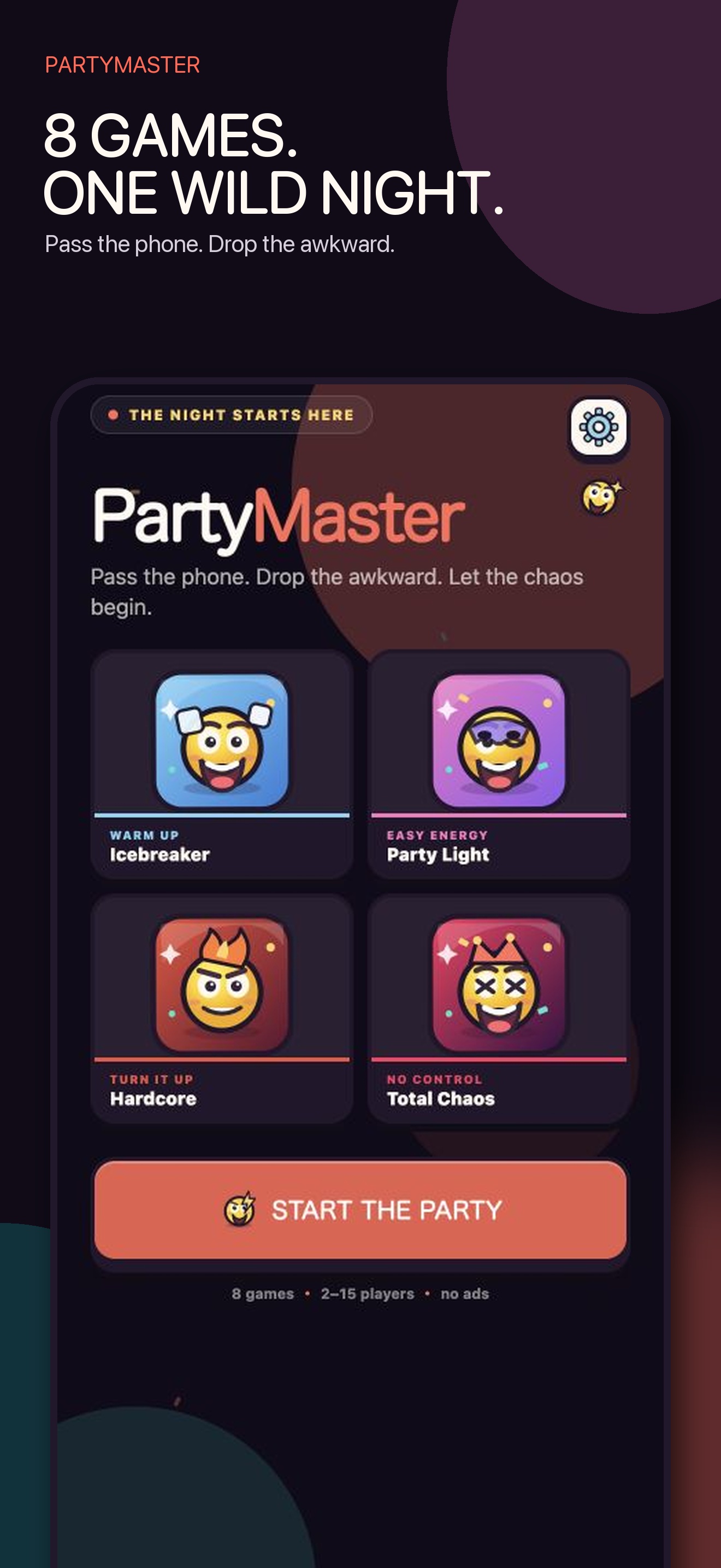 PartyMaster home screen