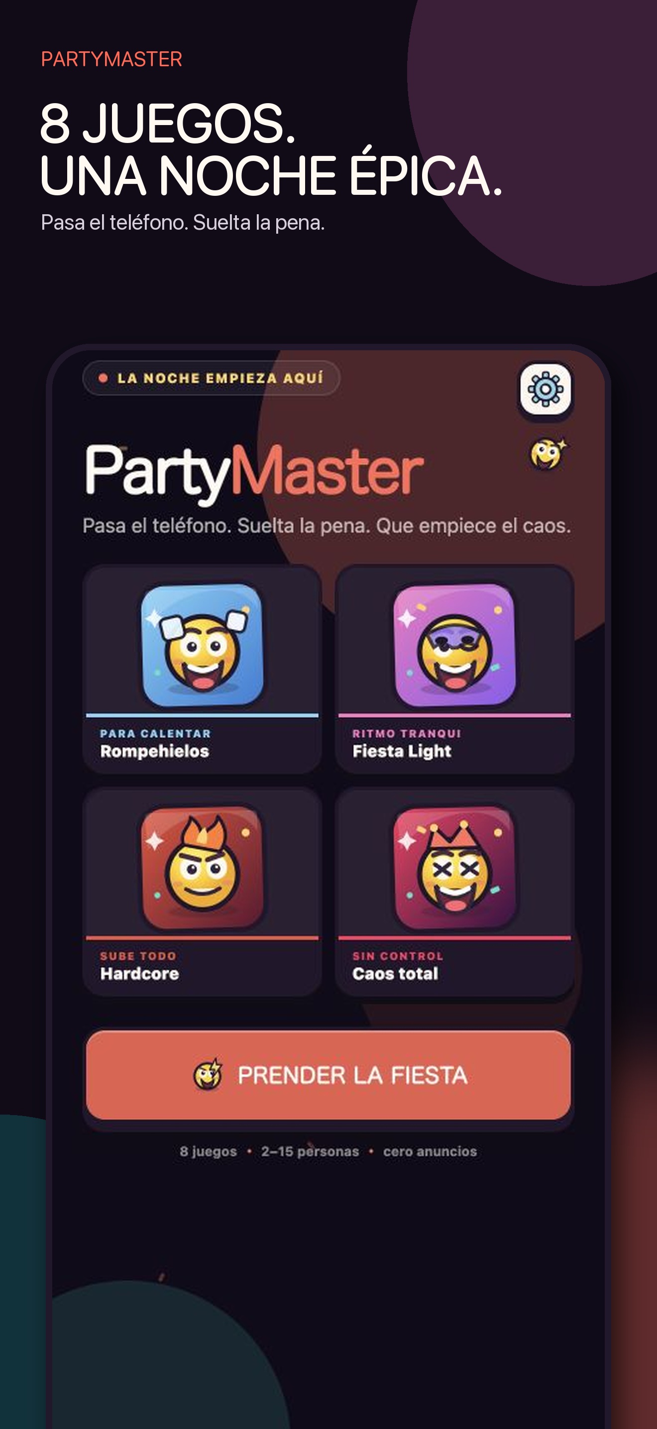 Pantalla de inicio de PartyMaster